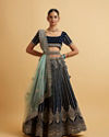 alt message - Mohey Women Teal Blue Floral Medallion Patterned Lehenga image number 0