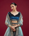 Mohey Women Teal Blue Floral Medallion Patterned Bridal Lehenga