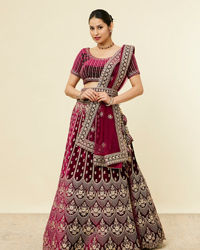 Mohey Women Wine Floral Embroidered Bridal Lehenga with Stone Work