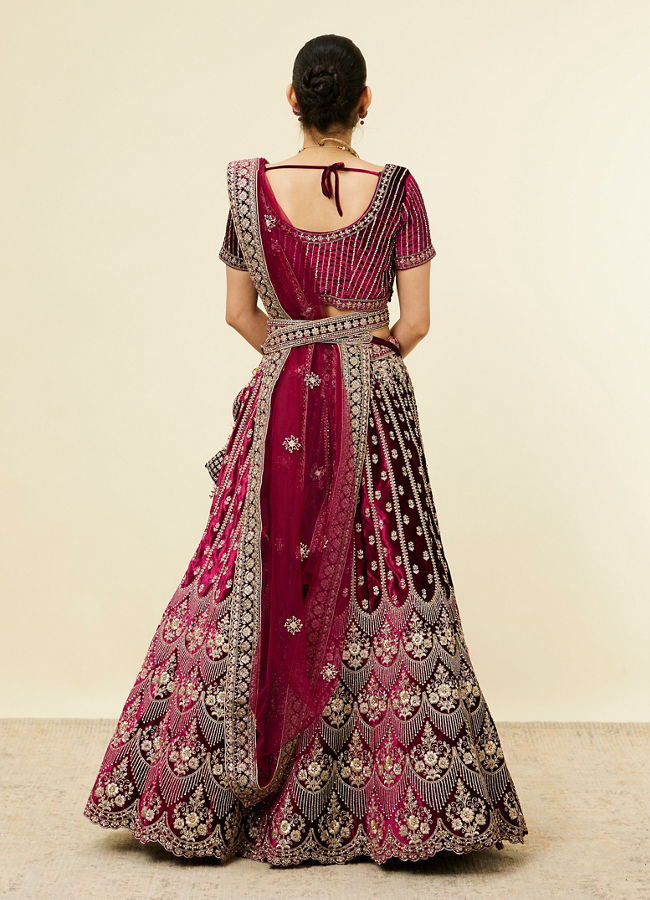 alt message - Mohey Women Wine Floral Embroidered Lehenga with Stone Work image number 4