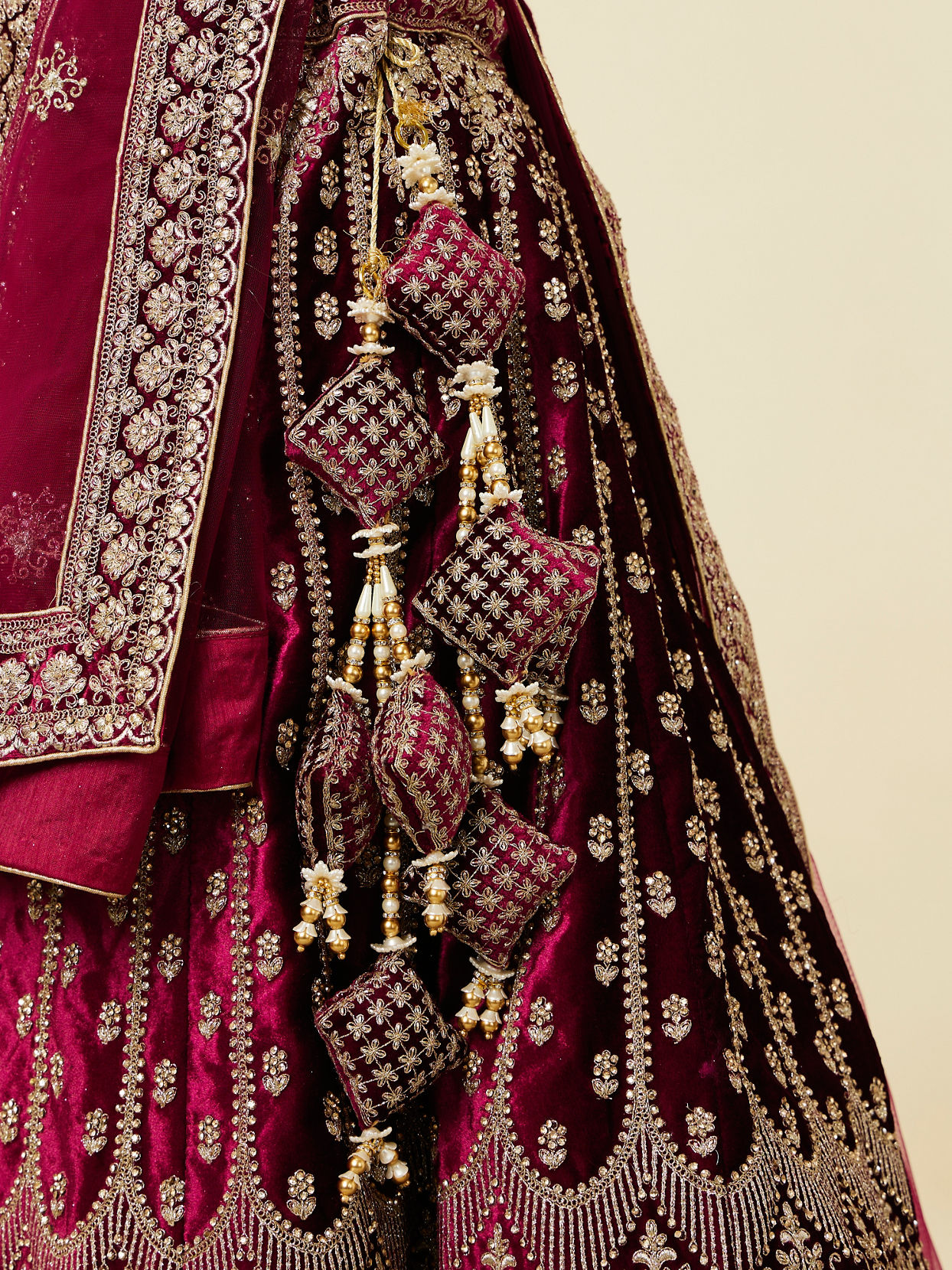 Wine Stone Work Lehenga image number 3