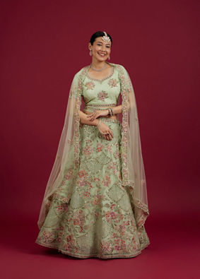 Mohey Women Pista Green Party Lehenga
