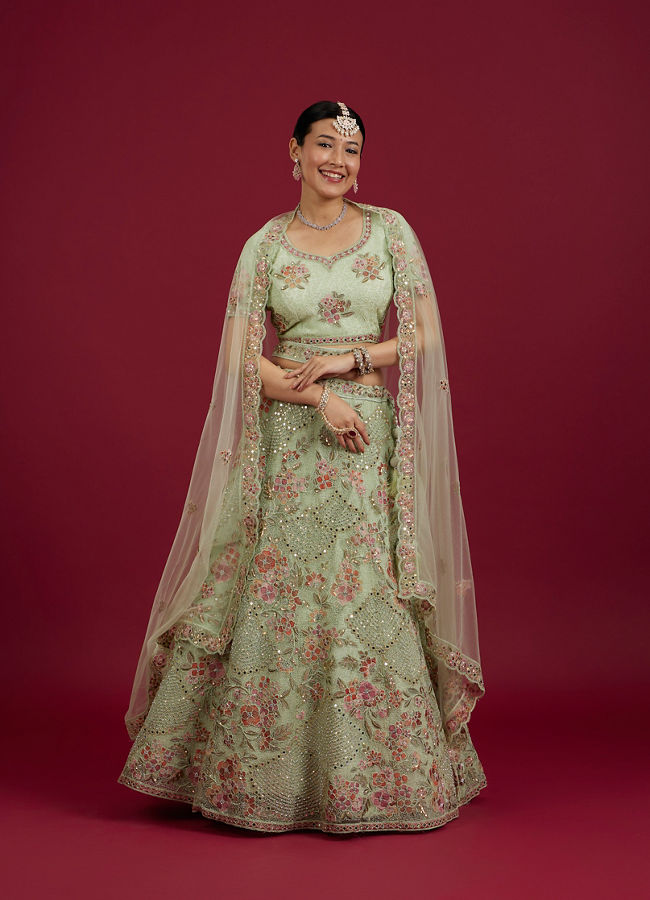 Mohey Women Pista Green Party Lehenga