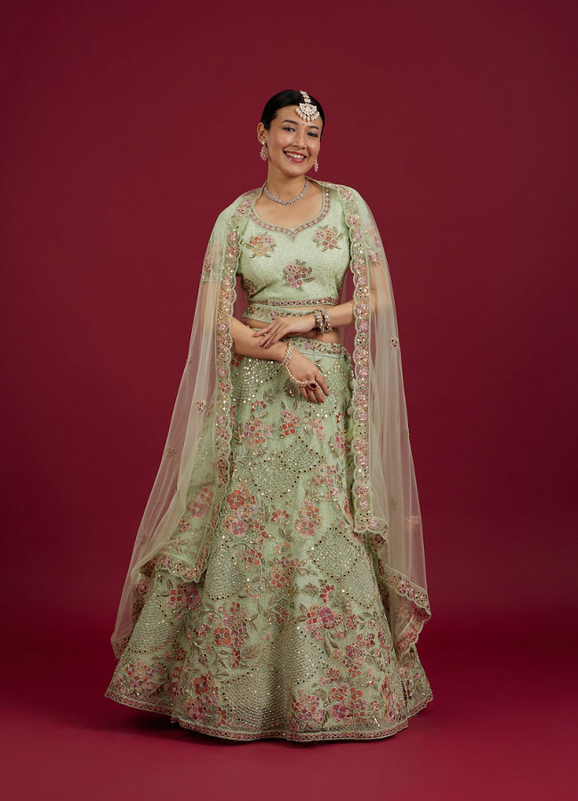 Mohey Women Pista Green Party Lehenga image number 0