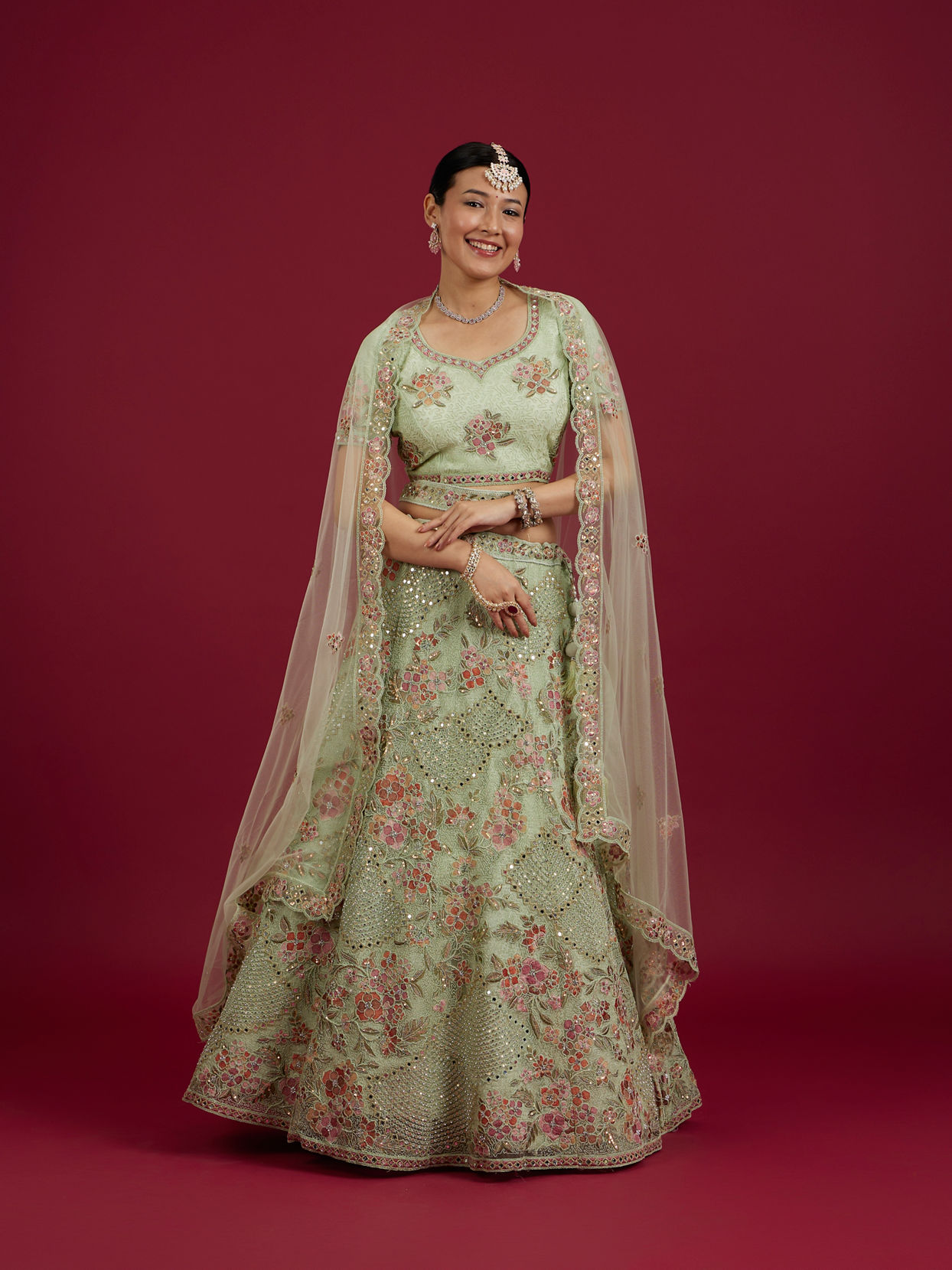 Mohey Women Pista Green Party Lehenga image number 0