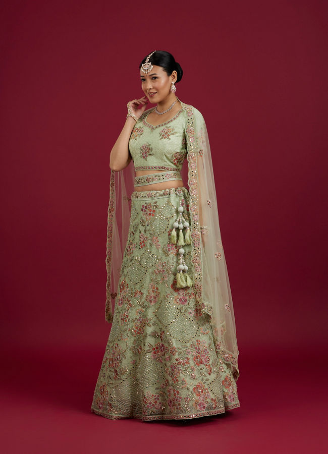 Mohey Women Pista Green Party Lehenga