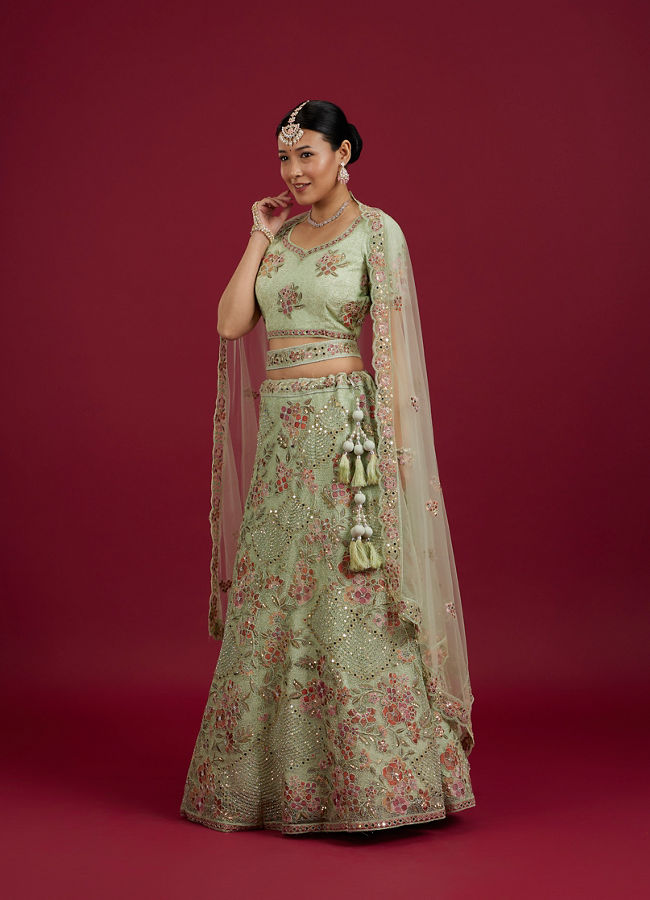 Mohey Women Pista Green Party Lehenga image number 2