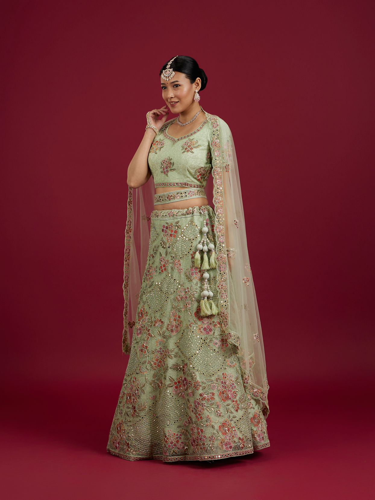 Mohey Women Pista Green Party Lehenga