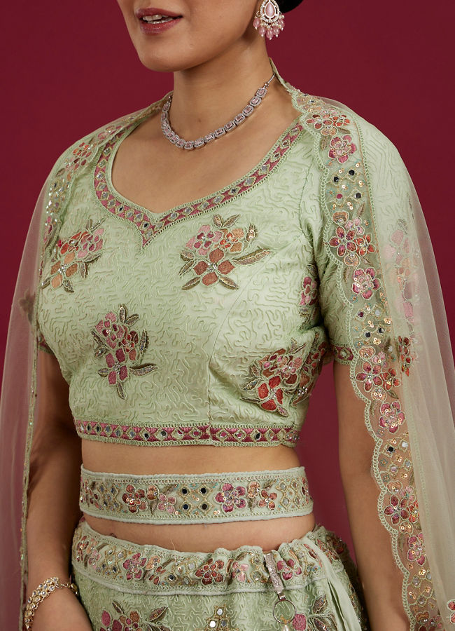 Mohey Women Pista Green Party Lehenga