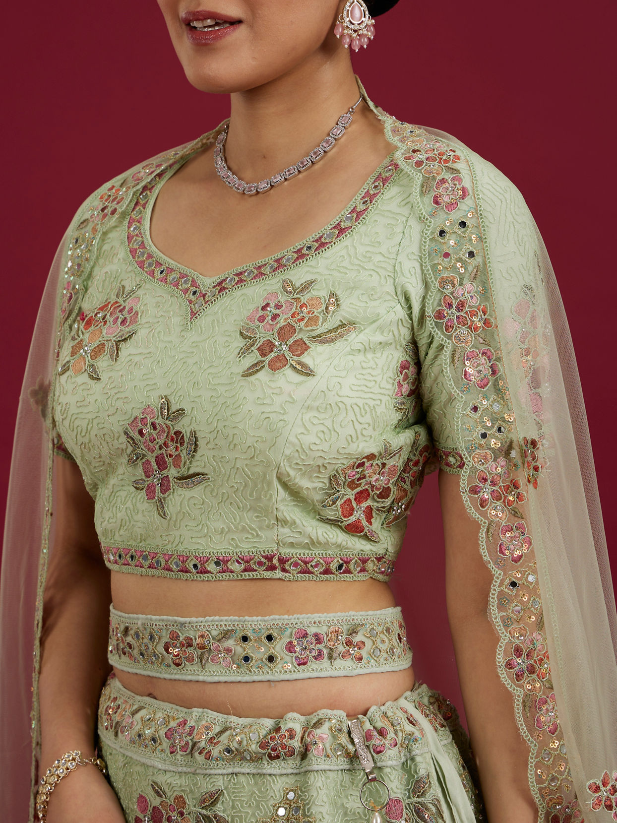 Mohey Women Pista Green Party Lehenga image number 3