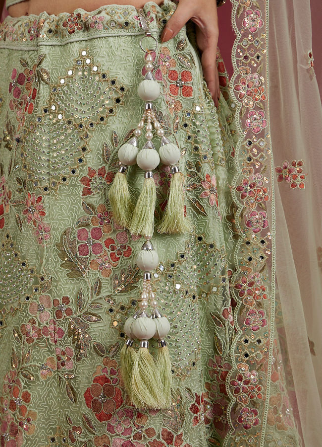Mohey Women Pista Green Party Lehenga