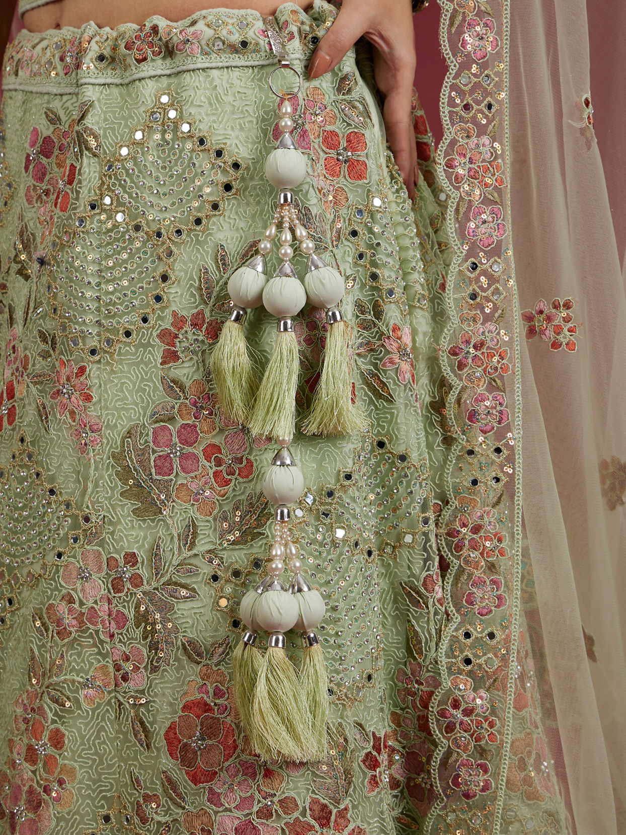 Mohey Women Pista Green Party Lehenga