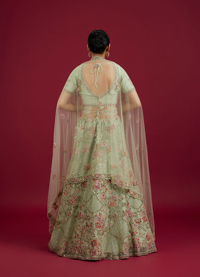 Mohey Women Pista Green Party Lehenga