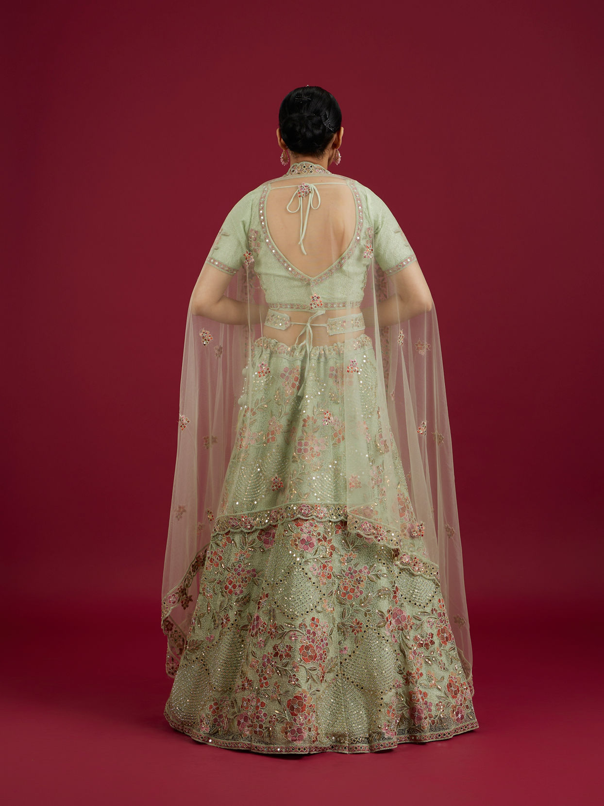 Mohey Women Pista Green Party Lehenga