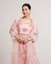 Mohey Women Rose Pink Bel Buti Patterned Lehenga with Mirror Embellishment