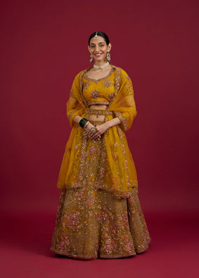 Mohey Women Elegant Mustard Yellow Festive Lehenga image number 0