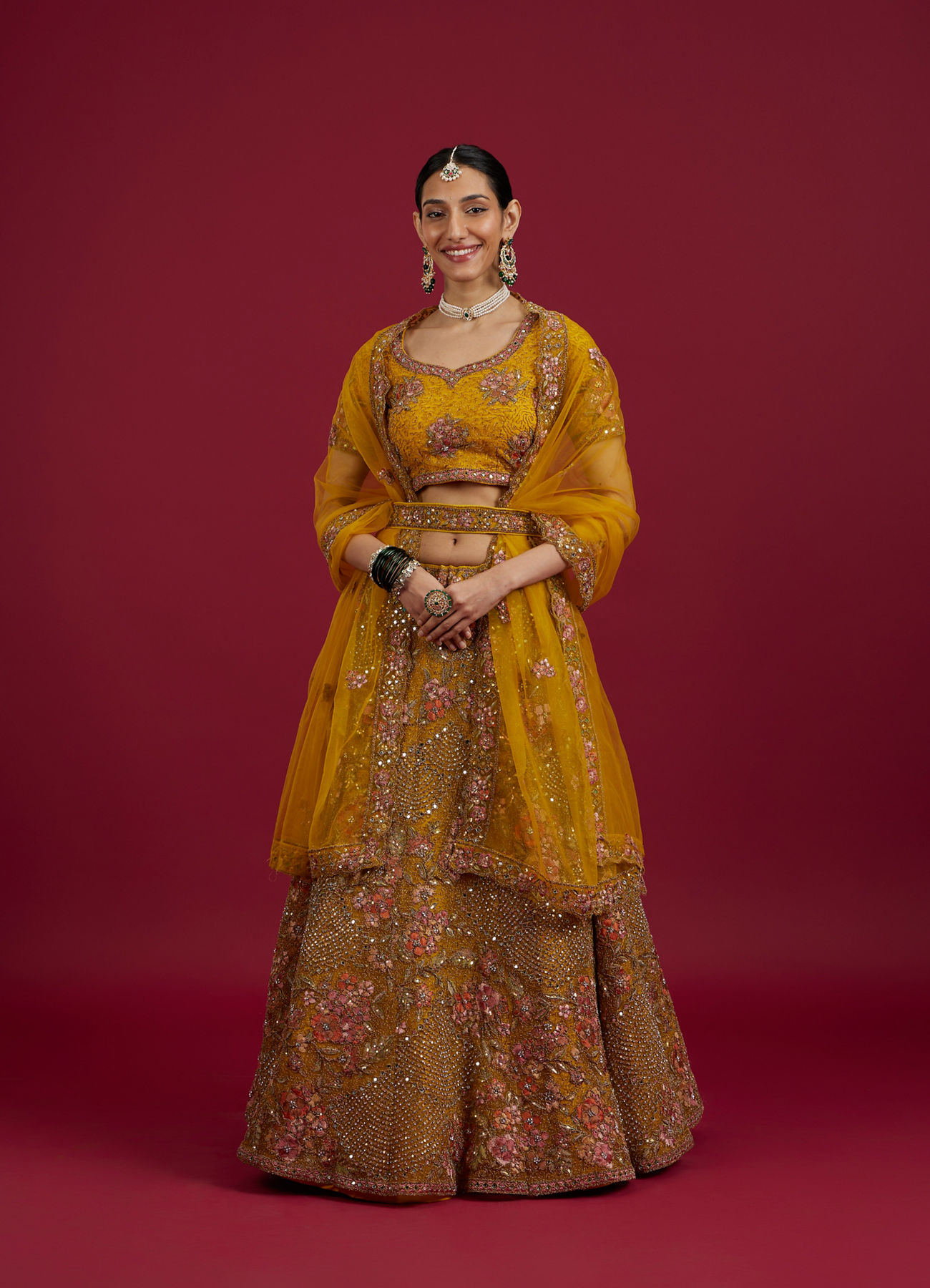 Mohey Women Elegant Mustard Yellow Festive Lehenga