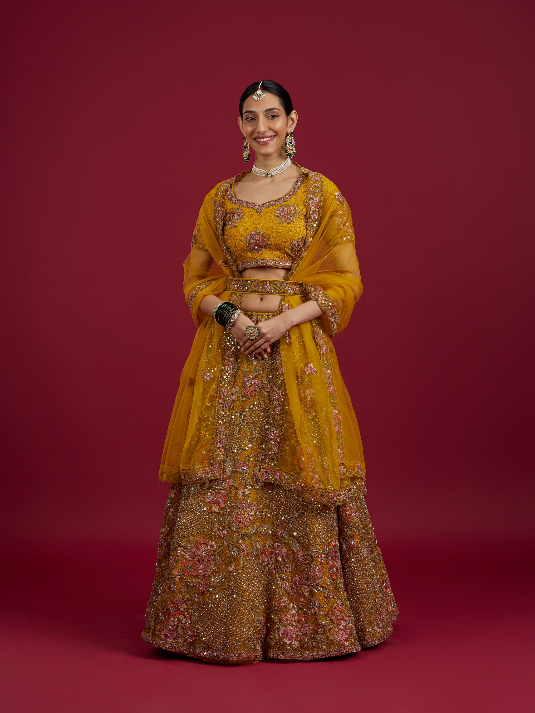 Mohey Women Elegant Mustard Yellow Festive Lehenga