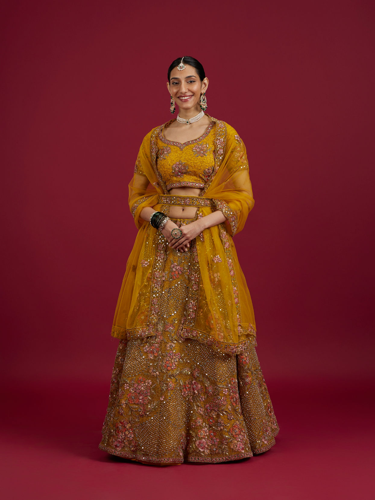 Mohey Women Elegant Mustard Yellow Festive Lehenga image number 0