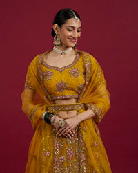 Mohey Women Elegant Mustard Yellow Festive Lehenga