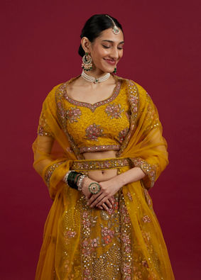 Mohey Women Elegant Mustard Yellow Festive Lehenga image number 1