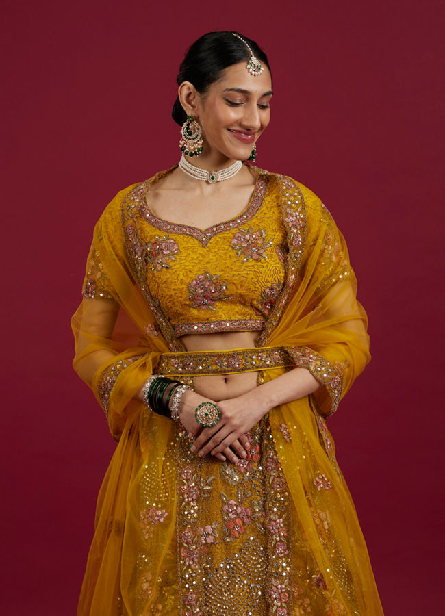 Mohey Women Elegant Mustard Yellow Festive Lehenga image number 1