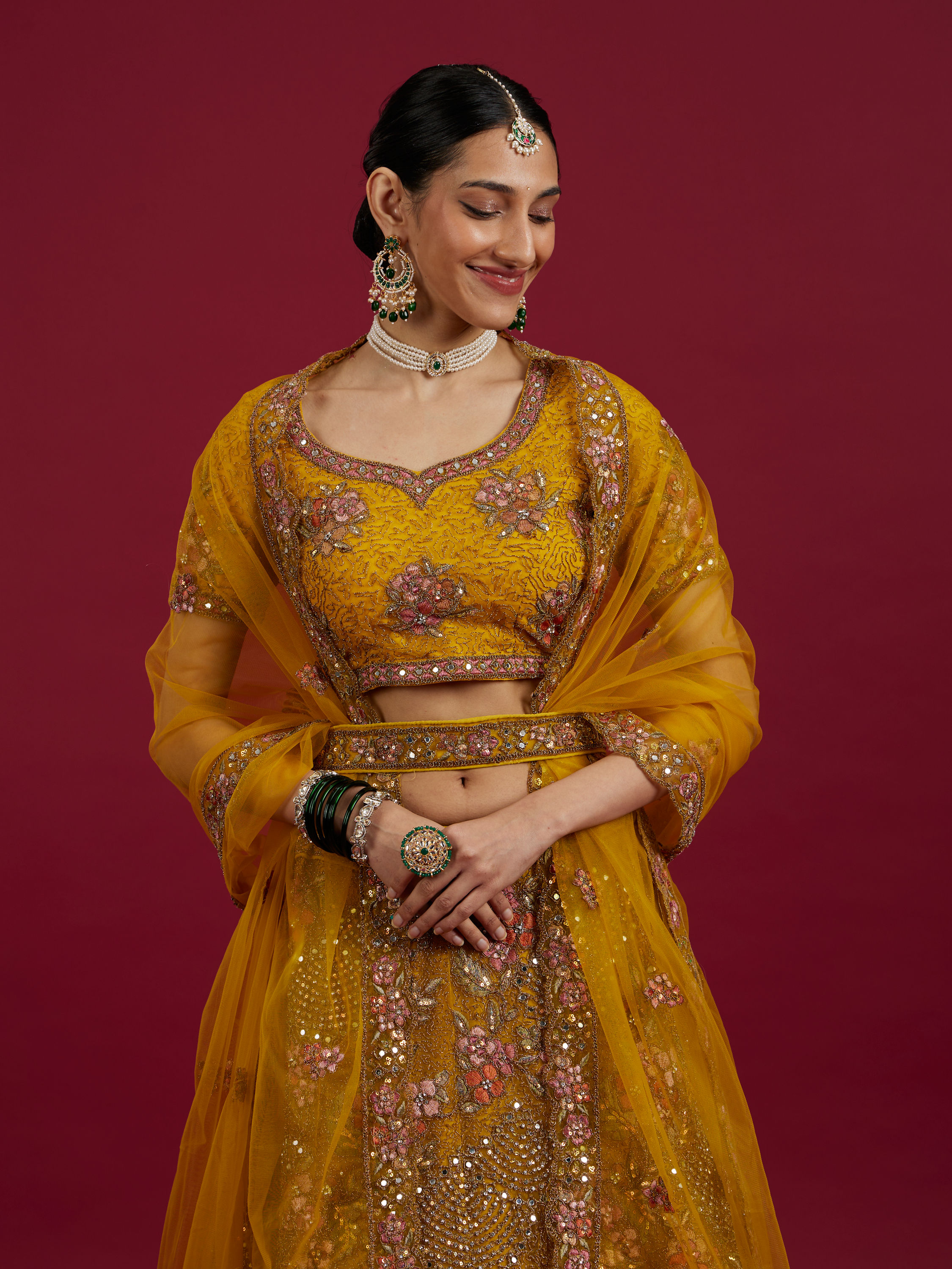 Mohey Women Elegant Mustard Yellow Festive Lehenga