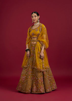 Mohey Women Elegant Mustard Yellow Festive Lehenga image number 2