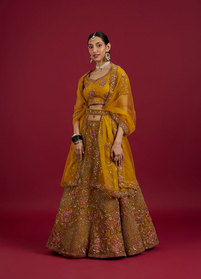 Mohey Women Elegant Mustard Yellow Festive Lehenga