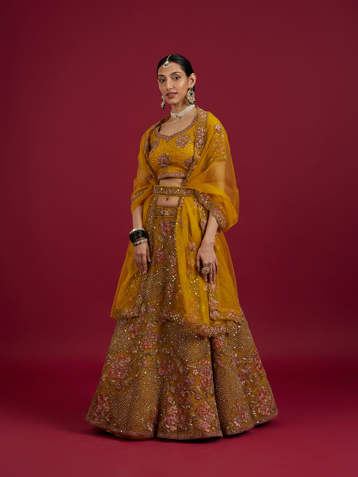 Mohey Women Elegant Mustard Yellow Festive Lehenga