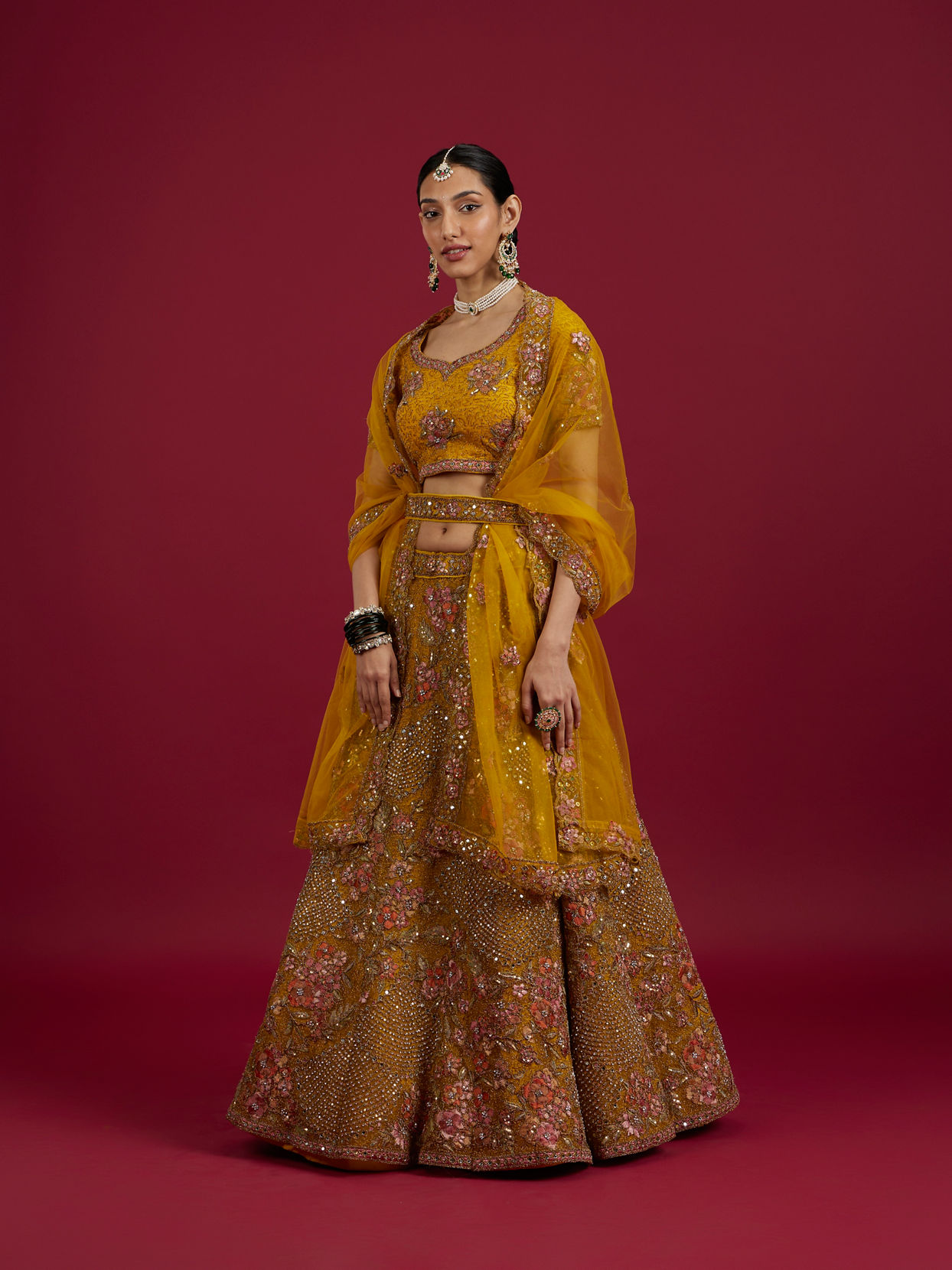 Mohey Women Elegant Mustard Yellow Festive Lehenga image number 2