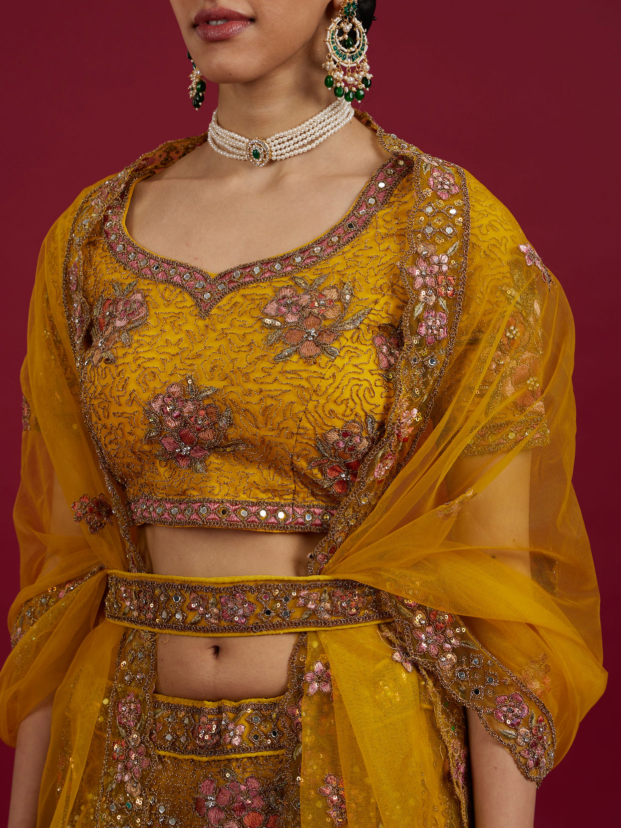 Mohey Women Elegant Mustard Yellow Festive Lehenga image number 3