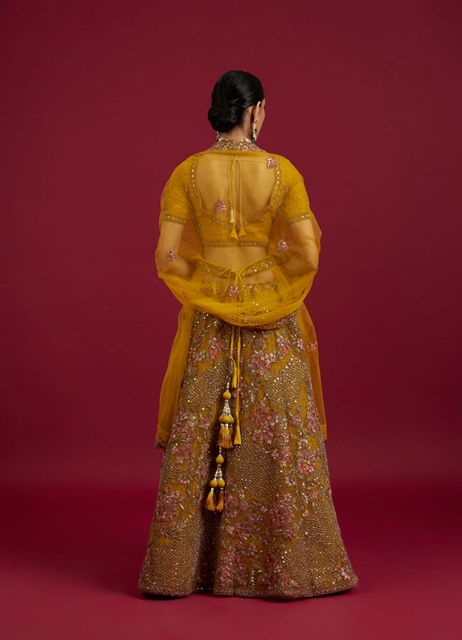 Mohey Women Elegant Mustard Yellow Festive Lehenga