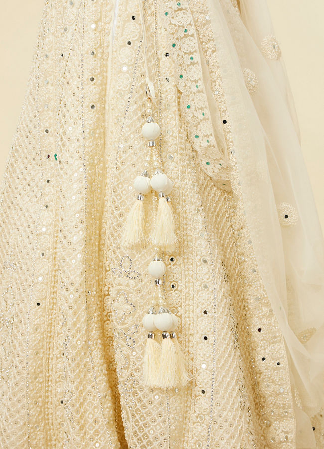 Mohey Women Dark Cream Floral Patterned Lehenga with Mirror work