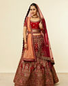 alt message - Mohey Women Bright Red Pink Imperial Paisley Patterned Bridal Lehenga image number 2