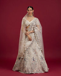 Mohey Women Beige Cream Sitara Embroidered Bridal Lehenga with Stone Work