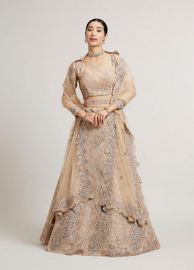 alt message - Mohey Women Fawn Festivity Net Lehenga image number 0