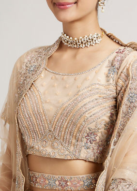 alt message - Mohey Women Fawn Festivity Net Lehenga image number 3