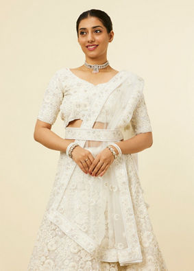 Mohey Women Ivory Cream Floral Printed Bridal Lehenga