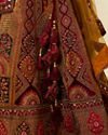 Mohey Women Mustard Yellow Maroon Buta Motif Bridal Lehenga