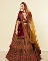 Mohey Women Mustard Yellow Maroon Buta Motif Bridal Lehenga