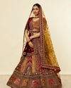 Mohey Women Mustard Yellow Maroon Paisley Patterned Bridal Lehenga