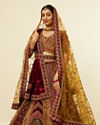 Mohey Women Mustard Yellow Maroon Paisley Patterned Bridal Lehenga