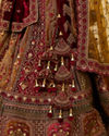 Mohey Women Mustard Yellow Maroon Paisley Patterned Bridal Lehenga
