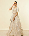 Mohey Women Dark Cream Bel Buti Patterned Bridal Lehenga