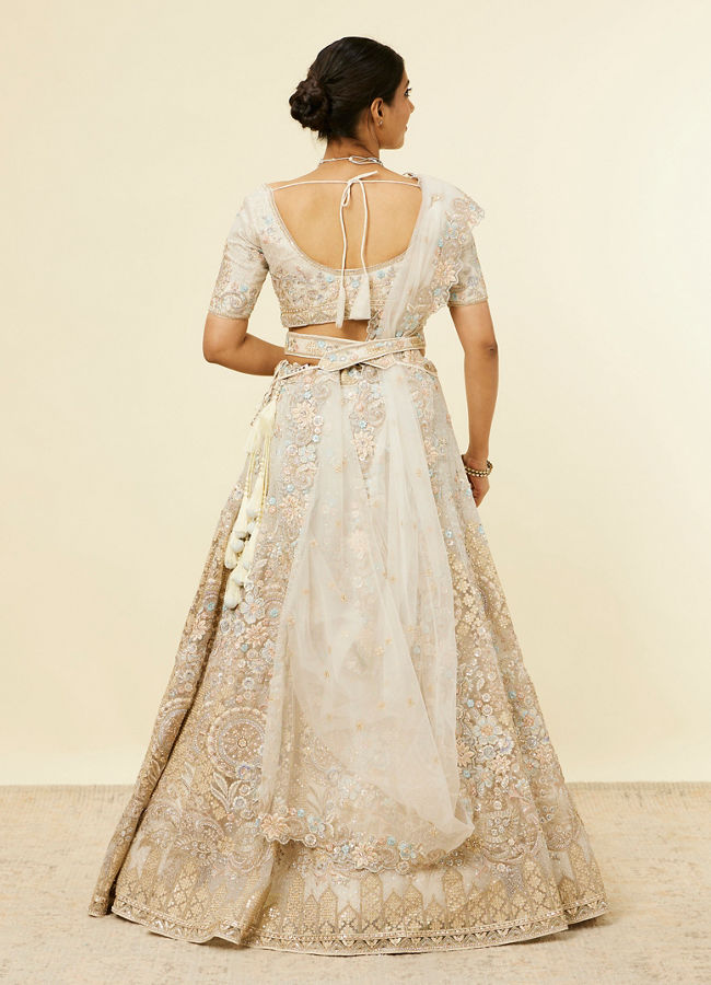 Mohey Women Dark Cream Bel Buti Patterned Bridal Lehenga
