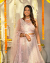Mohey Women Carnation Pink Floral Embroidered Bridal Lehenga with Mirror Embellishments