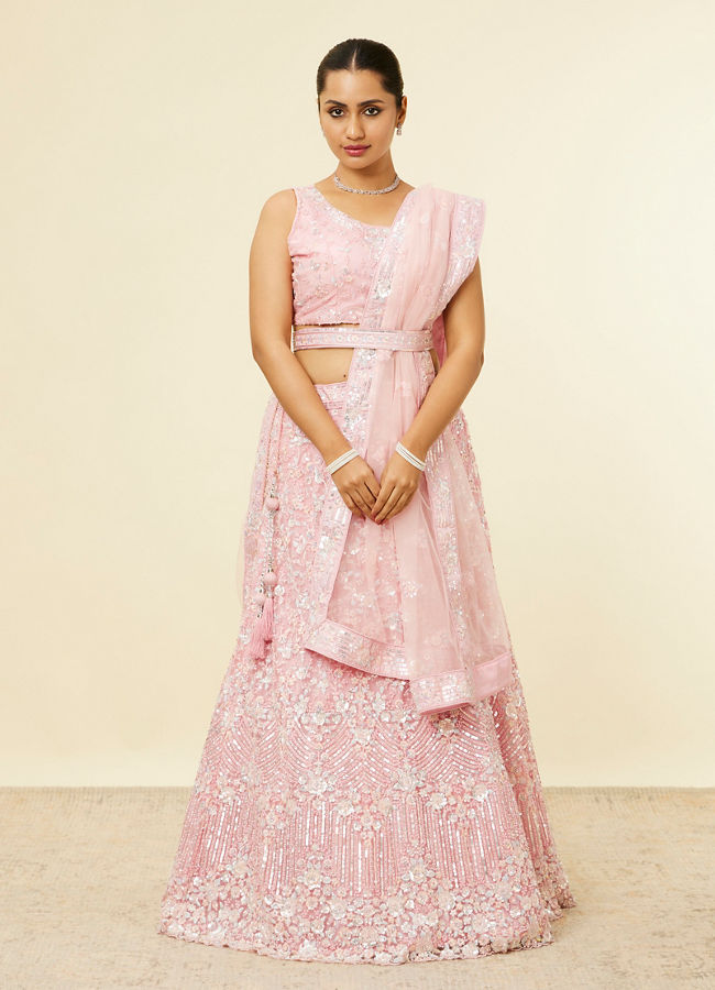 Mohey Women Light Pink Sitara Embroidered Lehenga