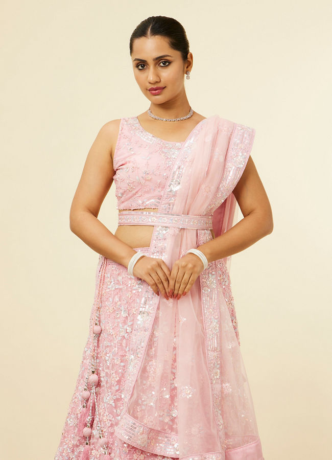 Mohey Women Light Pink Sitara Embroidered Lehenga