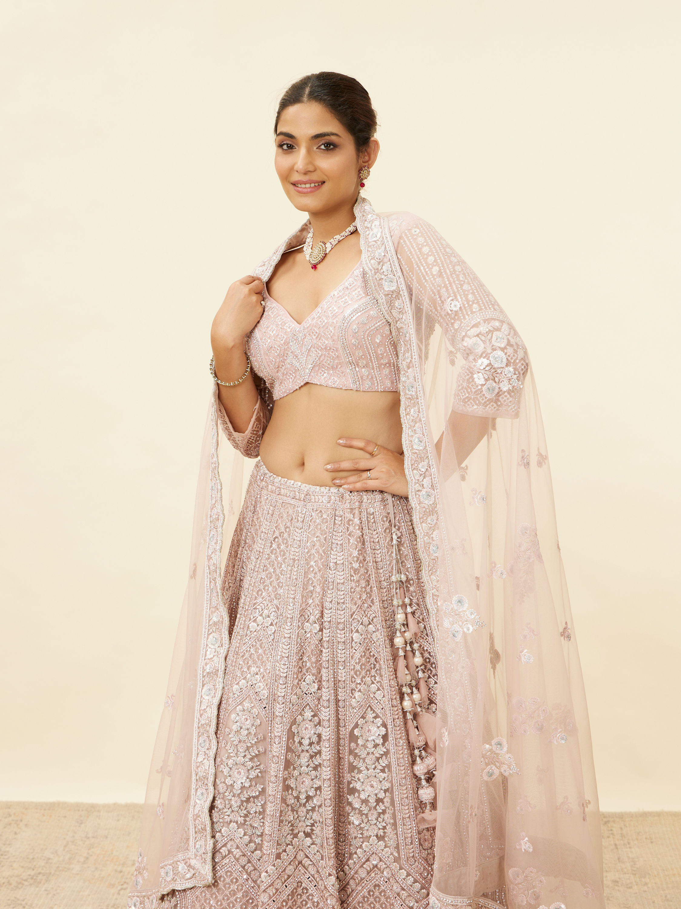 Mohey Women Lilac Purple Stone Work Lehenga